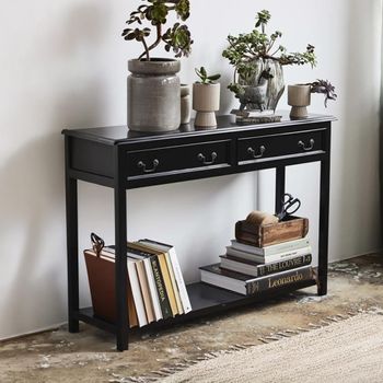 Moss Black Mango Wood 2 Drawer Console Table