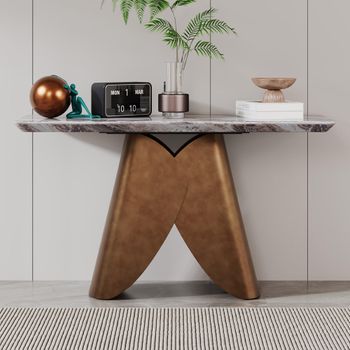 Enterprise Grey Marble Brass Base Console Table