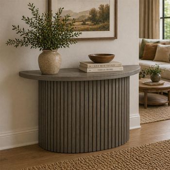 Timo Lacquered Walnut Half Moon Console Table with Slatted Base - Sizes Available