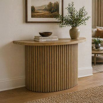 Timo Oiled Oak Half Moon Console Table with Slatted Base - Sizes Available
