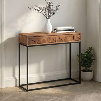 Axis Acacia Wood 2 Drawer Geometric Console Table