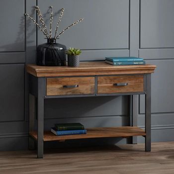 Metropolis Solid Wood and Metal 2 Drawer Industrial Console Table