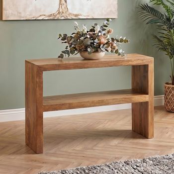 Dakota Light Mango Wood Console Table with Shelf