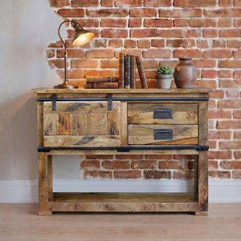 Jupiter Ironworks Industrial Style Wooden 110cm 2 Drawer Console Table