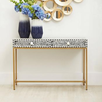 Fusion Black Bone Inlay 2 Drawer Console Table
