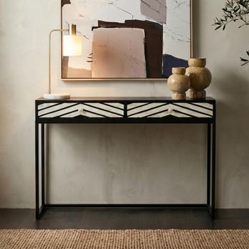 Fusion Black and White Bone Inlay 2 Drawer Console Table
