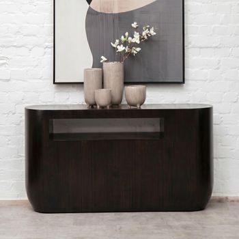 Gabelle Dark Bamboo Wood Oval Console Table