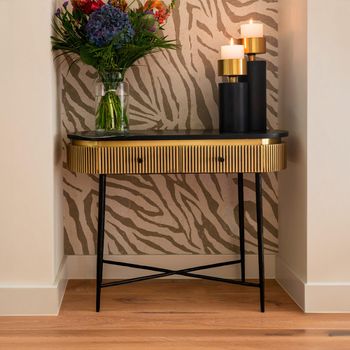 Ironville Brass Ribbed 2 Drawer Curved Console Table