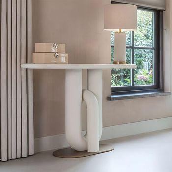 Winslow White and Gold Metal Oval Console Table