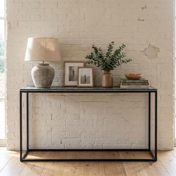 Behat Black and White Bone Inlay and Metal Hand Crafted Console Table
