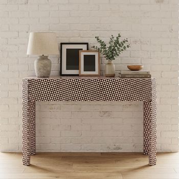 Vivaro White Geometric Pattern Bone Inlay Console Table