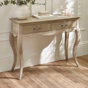 Camille Natural Limed Oak 2 Drawer French Style Console Table