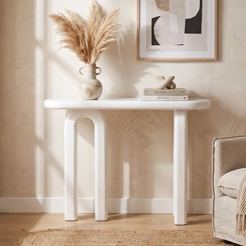 Archie White Curved Oval Console Table with U Legs