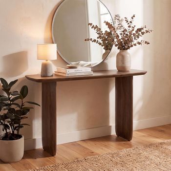 Brown Acacia Wood Console Table with Slim Panel Legs
