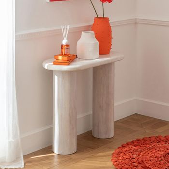 Off White Marble Curved Oval Console Table