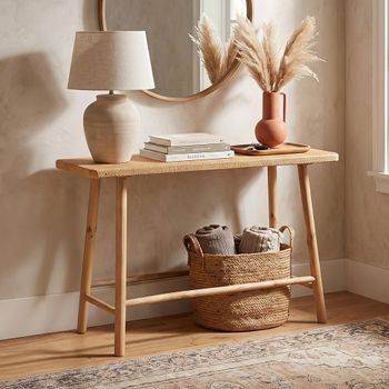 Natural Cane and Fir Wood Console Table