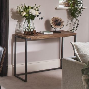 Capri Mango Wood Brushed Gunmetal Base Console Table