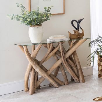 Branchwood Glass Top Console Table