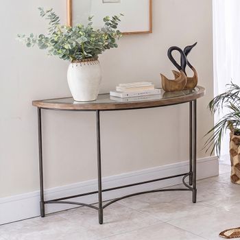 Half Moon Table with Metal Base Mango Wood