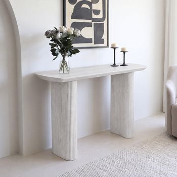 Bern Fluted White Washed Oak Pedestal Console Table
