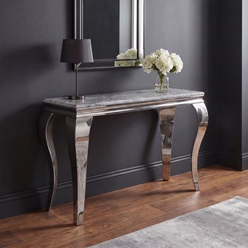 Louis Grey Marble and Chrome Console Table