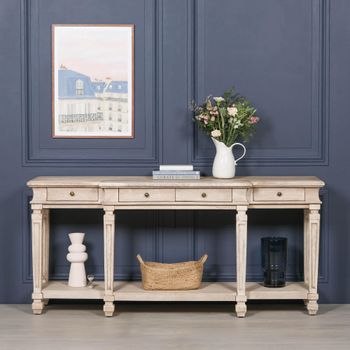 Acacia Wood Breakfront 4 Drawer Large Console Table