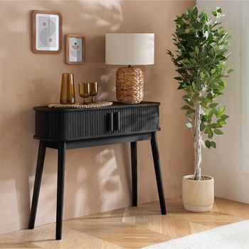 Axel Black Fluted 2 Door Curved Console Table