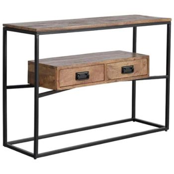 Bergamo Mango Wood 2 Drawer Industrial Style Console Table