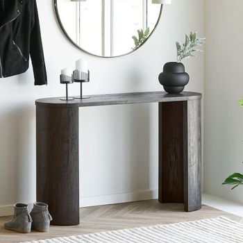 Bibione Dark Brown Oval Console Table with Curved Panel Legs