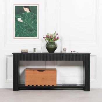 Black Painted Fluted Acacia Wood 3 Drawer Large Console Table