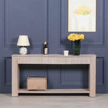 Blanche Acacia Wood Fluted 3 Drawer Console Table