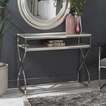 Clearance - Crossroad White Marble Top Rectangle Console Table with Chrome Frame