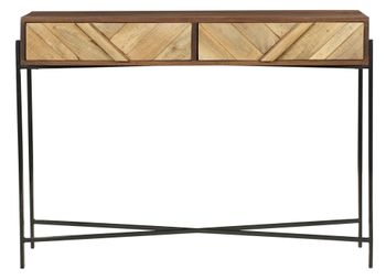 Clearance - Rennes 2 Drawer Rectangle Console Table Chevron Rustic Mango Wood