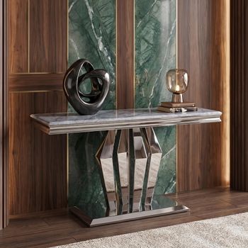 Clearance - Dolce Grey Marble and Chrome Rectangle Console Table
