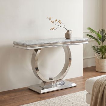Glacier Grey Marble and Chrome Console Table