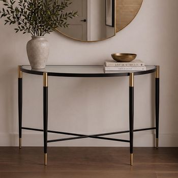 Harlinne Clear Glass and Black Half Moon Console Table
