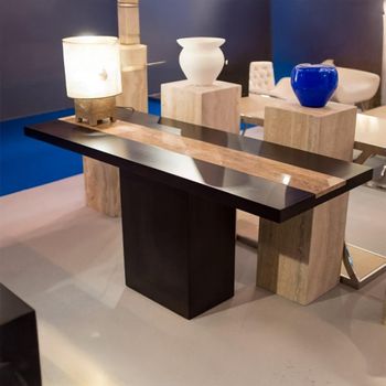 Hermes Marble with Wooden Base Console Table - Sizes Available