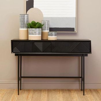 Jakara Black Wood 2 Drawer Console Table