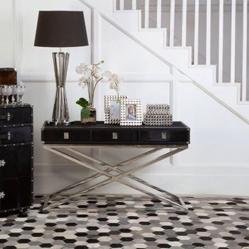 Kensington Townhouse Black Faux Fur 3 Drawer Console Table