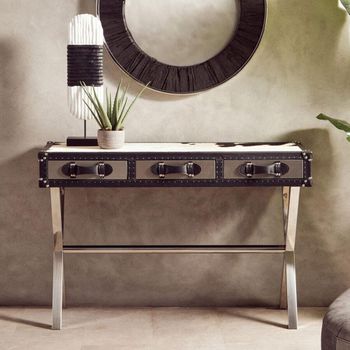 Kensington Townhouse Black and White Leather 3 Drawer Console Table