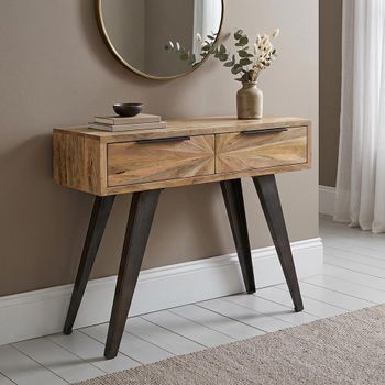 Kodi Natural Mango Wood 2 Drawer Sunburst Console Table