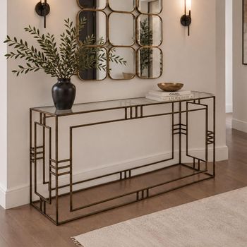 Laurant Antique Gold and Glass Console Table