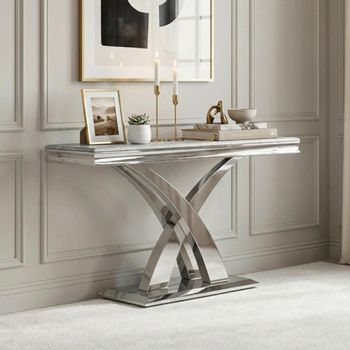 Lisbon Grey Marble and Chrome Console Table
