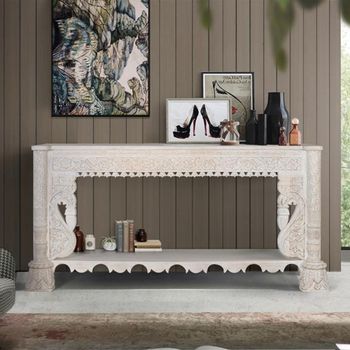Lomax White Carved Mango Wood Large Console Table