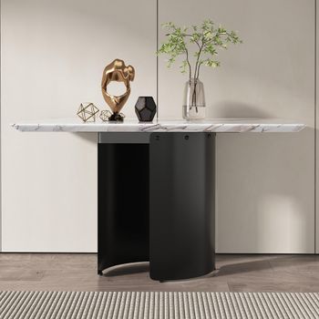 Clearance - Lorea White Marble Rectangle Console Table with Black Base