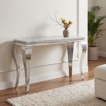 Louis Grey Marble and Chrome Console Table