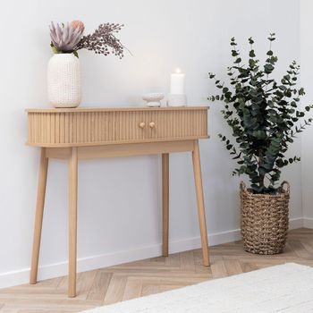 Nikko Pine Wood 2 Door Curved Fluted Console Table