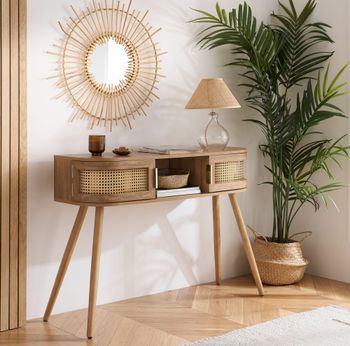Noah Oak and Rattan 110cm 2 Door Console Table