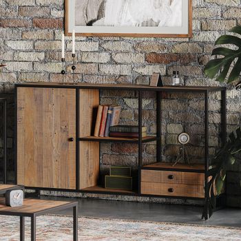 Ooki Reclaimed Wood 1 Door 2 Drawer Open Console Table
