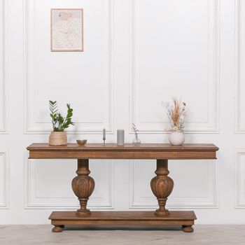 Rustic French Style Column Carved Console Table